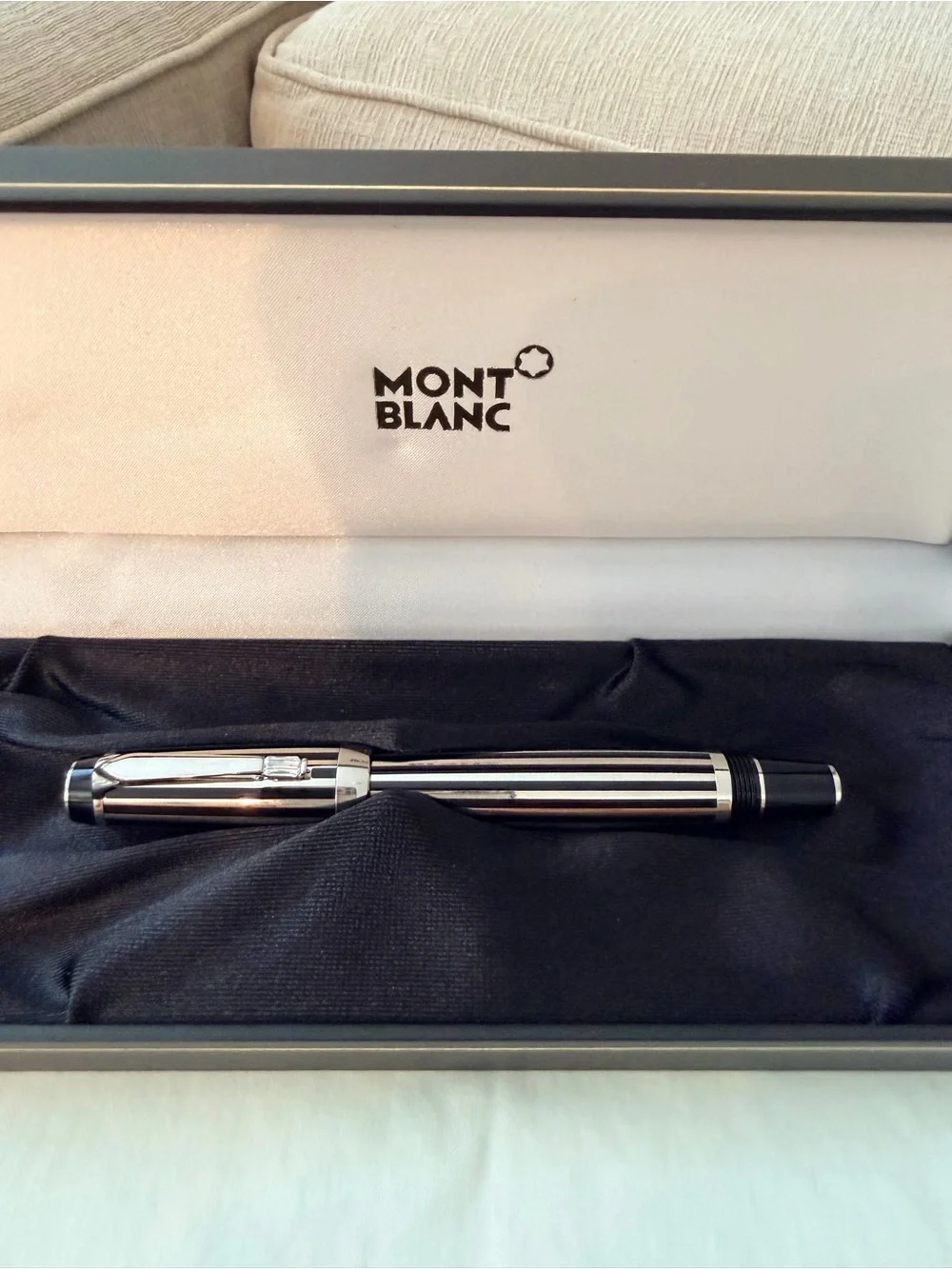 MONTBLANC Boheme Black and Silver Striped Fountain Pen with Crystal Gemstone